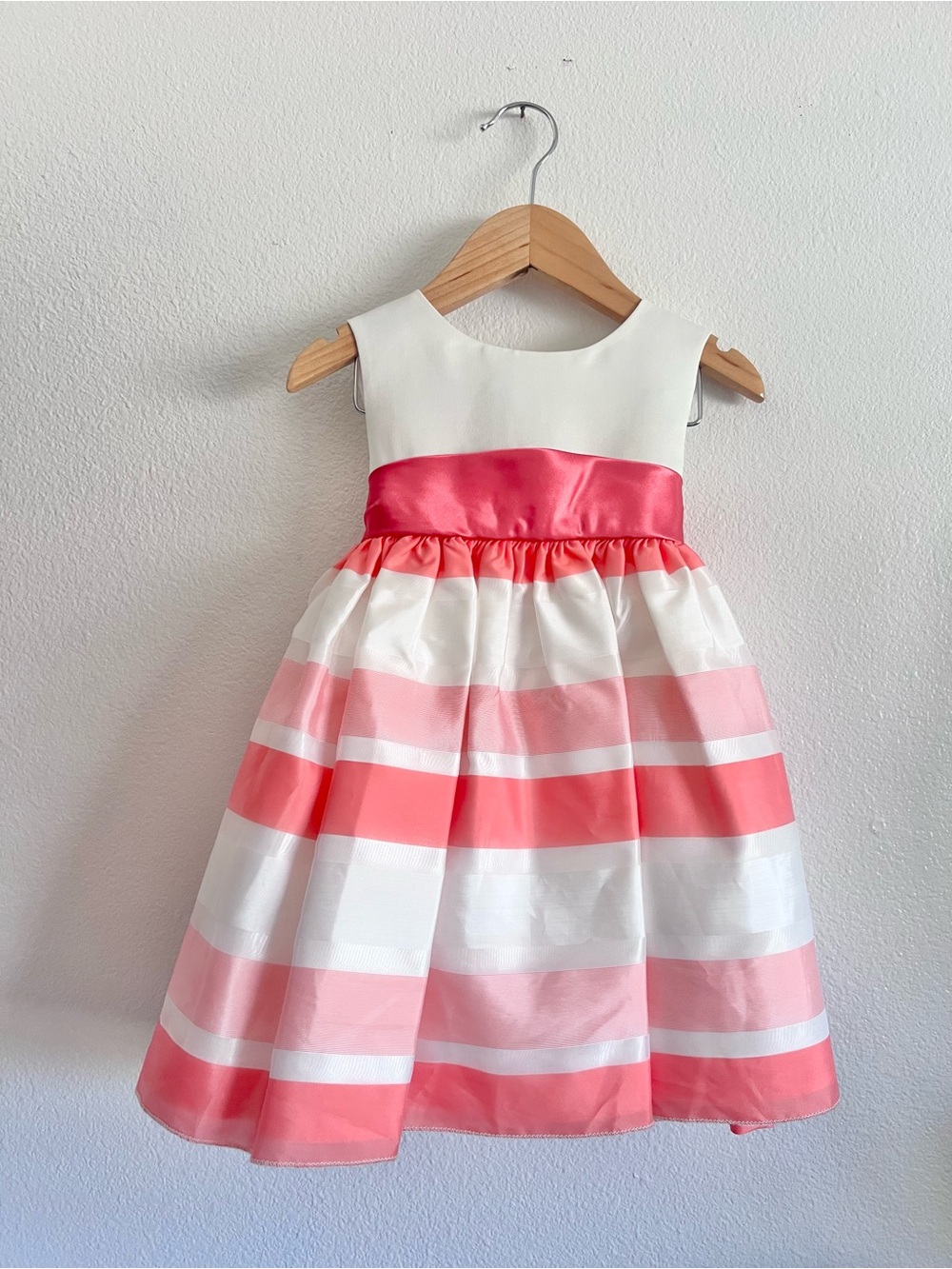 Princess Faith White & Coral Pink Striped Party Dress